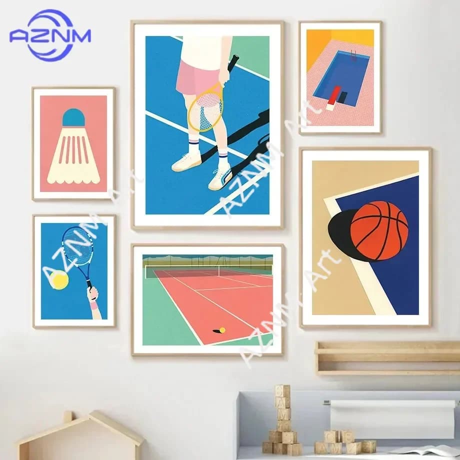 Stampa artistica su tela con immagini di sport: basket, tennis tavolo, immersioni - Poster nordici per decorazioni da soggiorno
