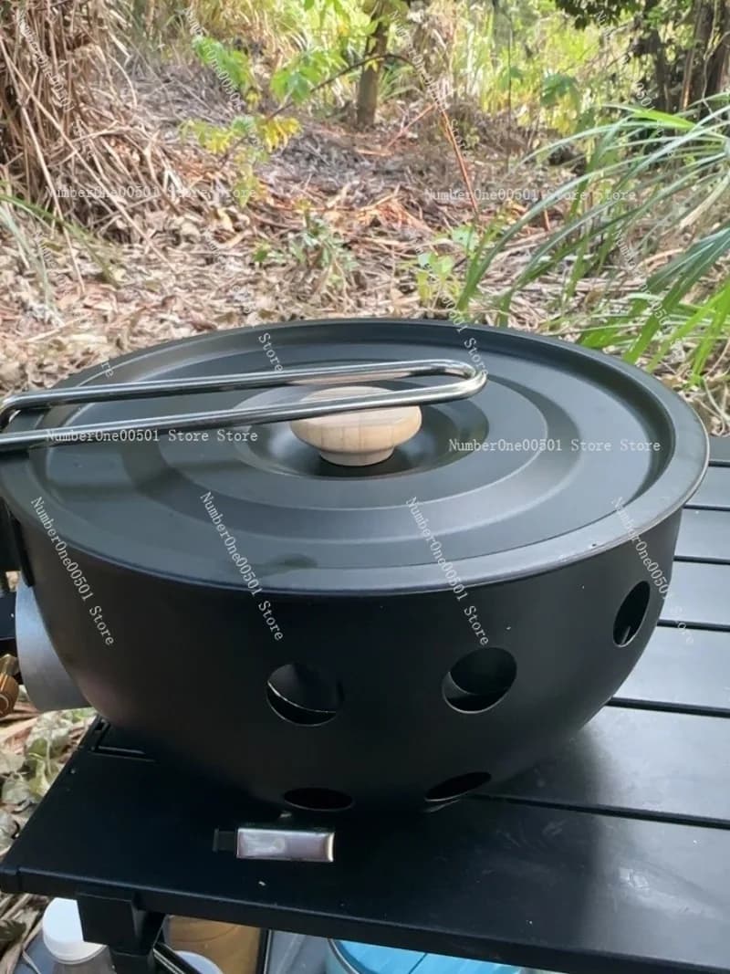 Portable outdoor cassette cooker with integrated pan for cooking rice, sigh, camping, picnic