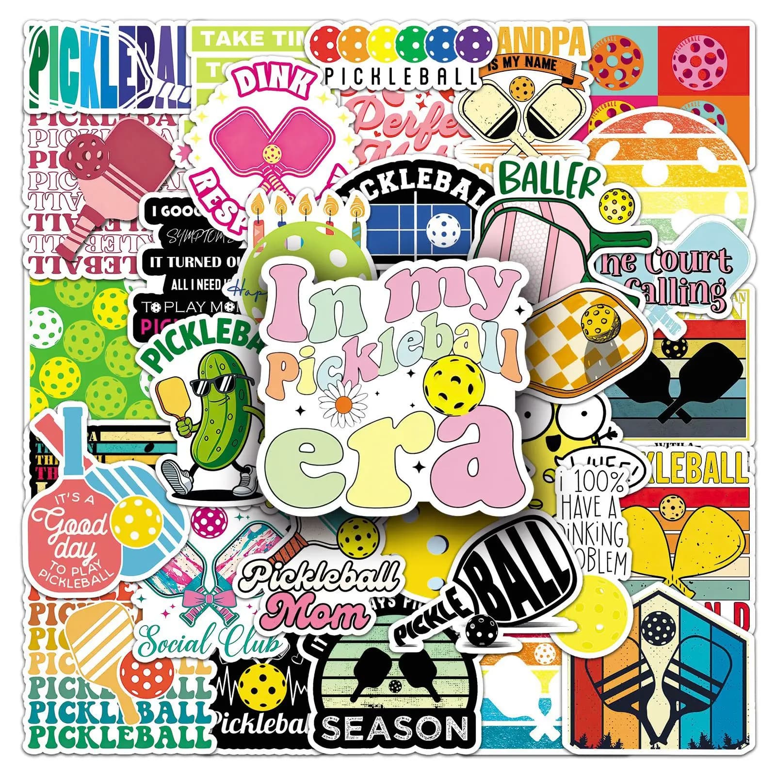 50PCS Pickleball Stickers Sports Funny Pickleball Lovers Cartoon DIY Decorable Laptop Luggage iPad Waterproof Stickers Kids Toy