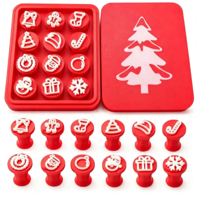 3D Printed Christmas Stamp Tool Set 12 Patterns Clay Stamp Kit for Playdough Polymer Festive DIY Craft Supplies with Storage Box