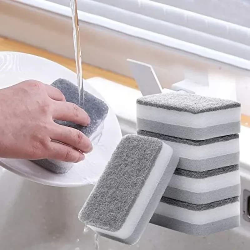 10pcs Magic 3-Layer Cleaning Sponge Non-Scratch Dishwashing Scouring Pad Reusable Kitchen Household Wipe Pot Brush Scrub Tool