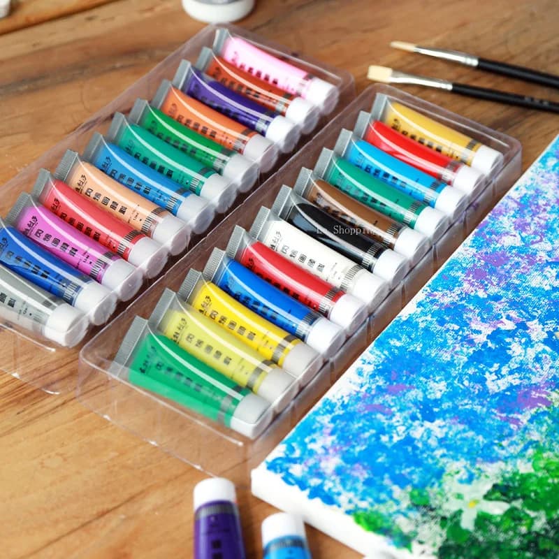 12ml 12/24 Color Metallic Color Acrylic Paint Set/Student Teaching Sketching Painting Watercolor Pigment Art Lovers' Supplies