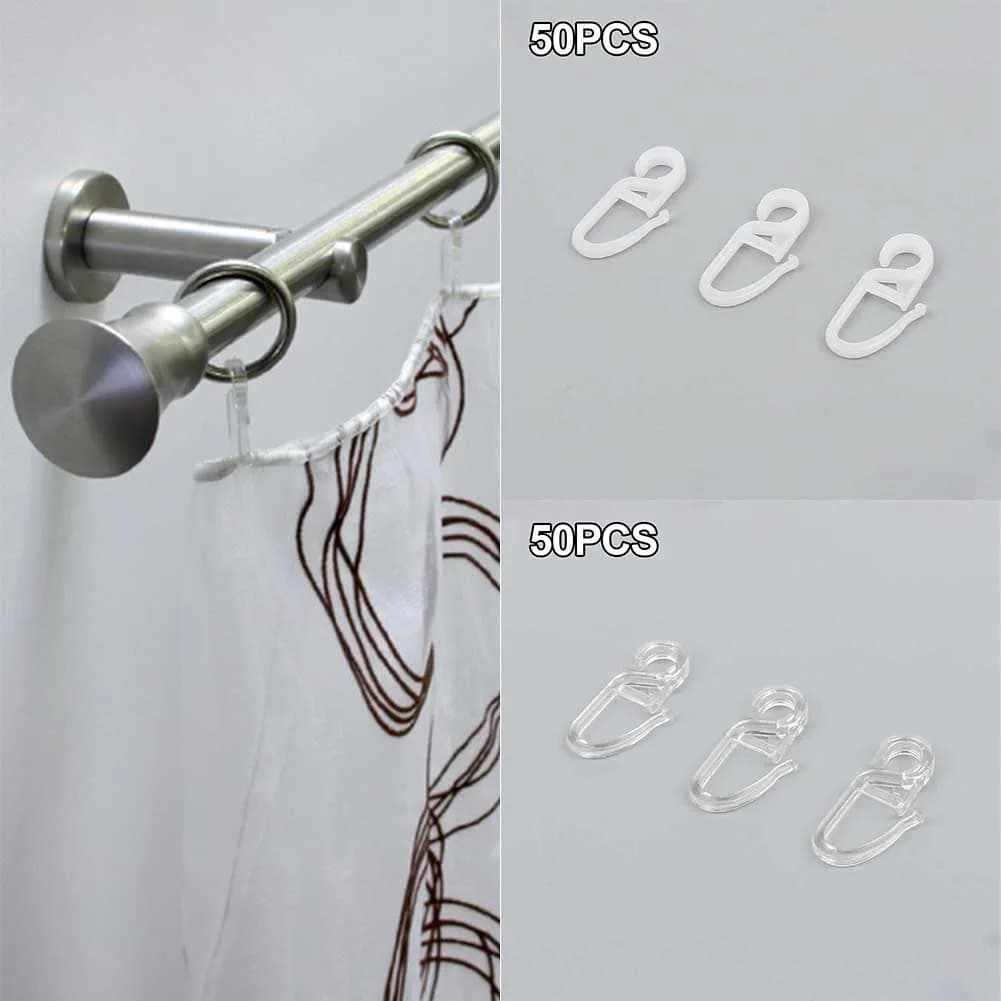Ganci pieghevoli per tende da 50 pezzi Anello con clip a forte tensione Ganci per tende da finestra Gancio per tende in plastica bianca Accessorio decorativo