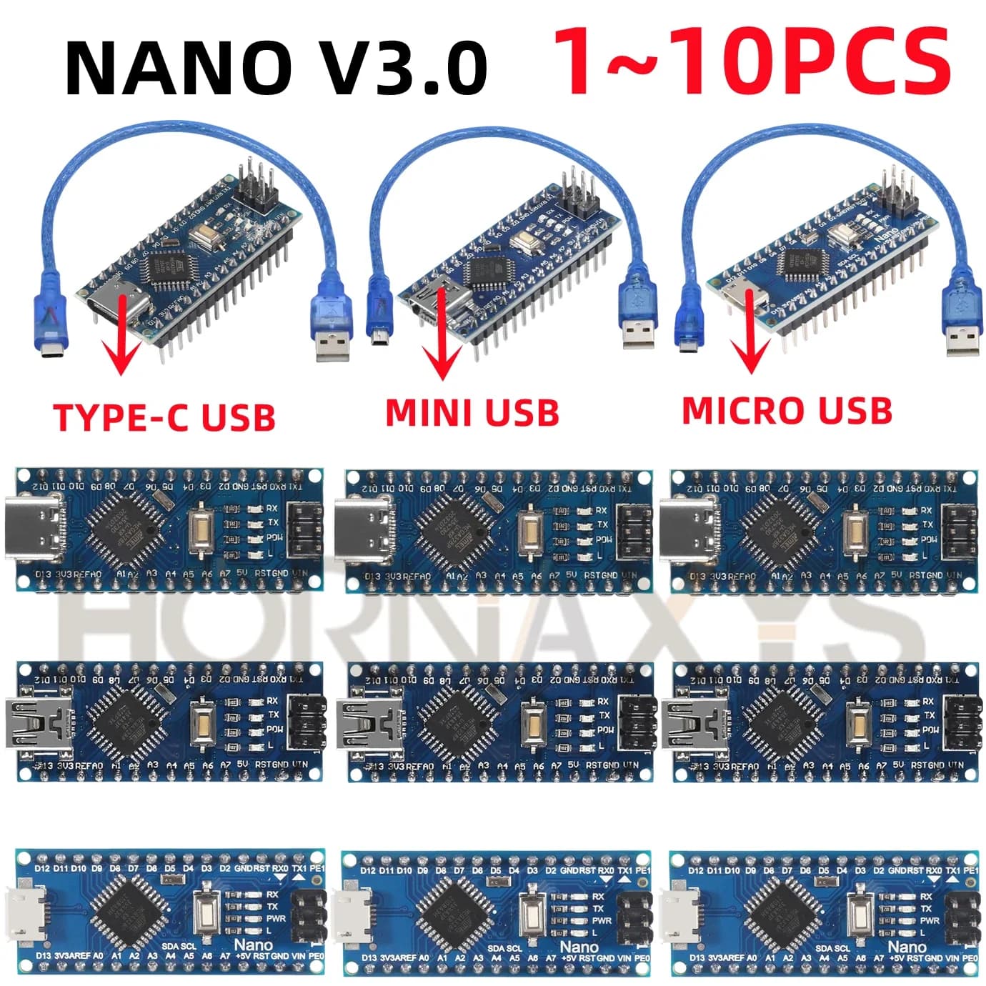 Promoción para arduino Nano V 3,0 Atmega328 controlador Compatible PCB Placa desarrollo MINI/TYPE-C/MICRO USB