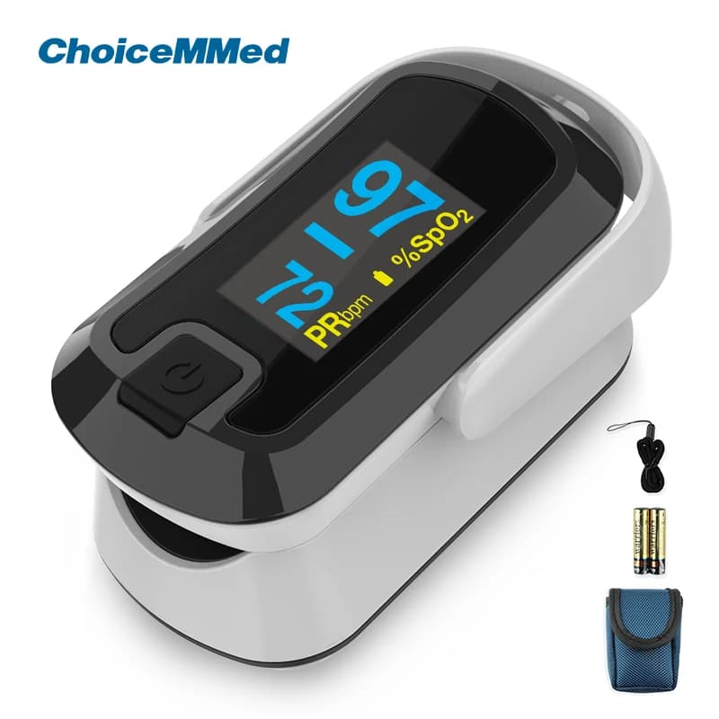 ChoiceMMed Dual Color OLED Finger pulse oxymeter oxygen saturation in blood cardiofrequencymeter with CN340 cord battery case