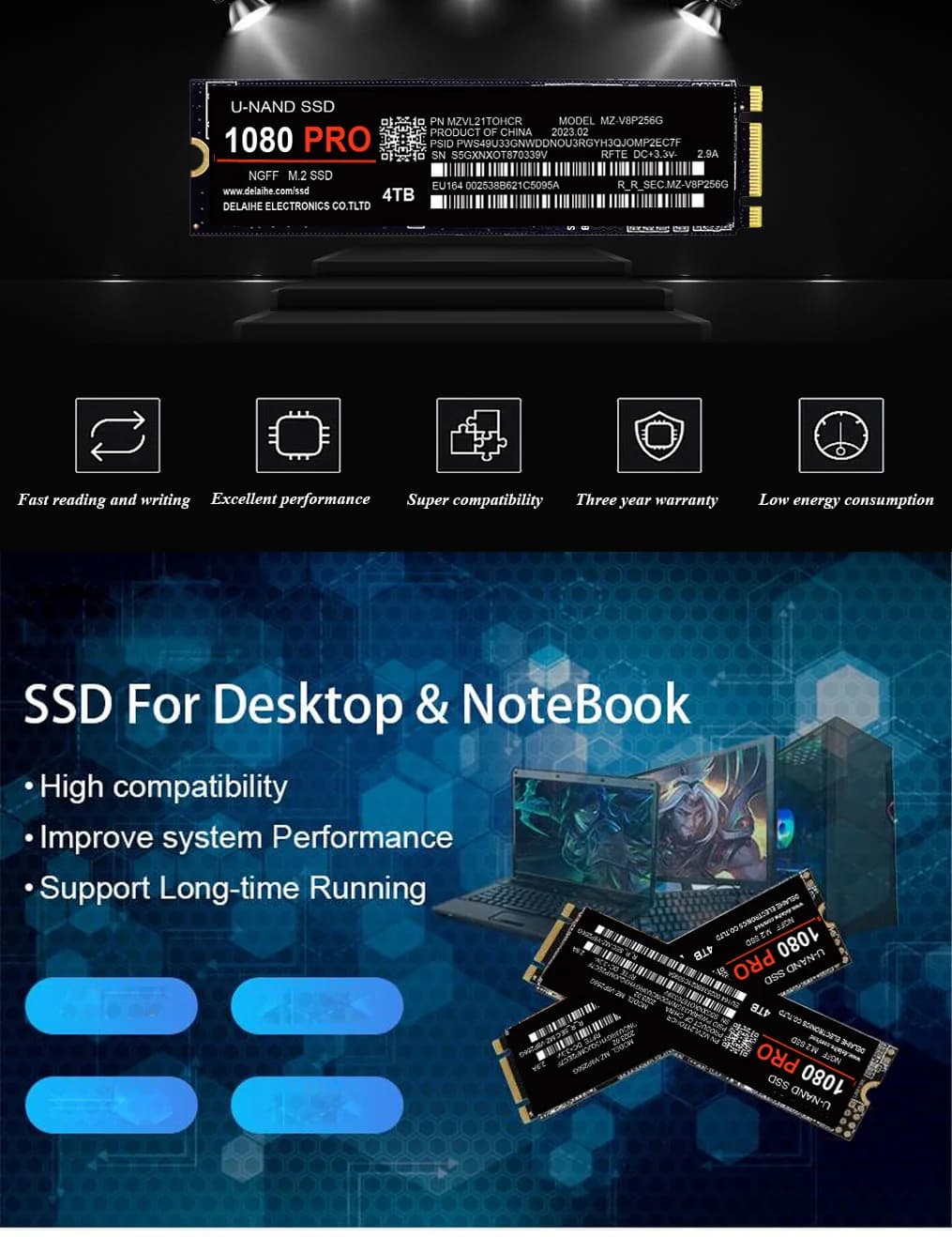 2026 Original New 1080PRO M.2 NVMe PCIe4.0 NGFF SSD Internal Solid State Drive For PS5 Game Console Desktop Laptop Computer