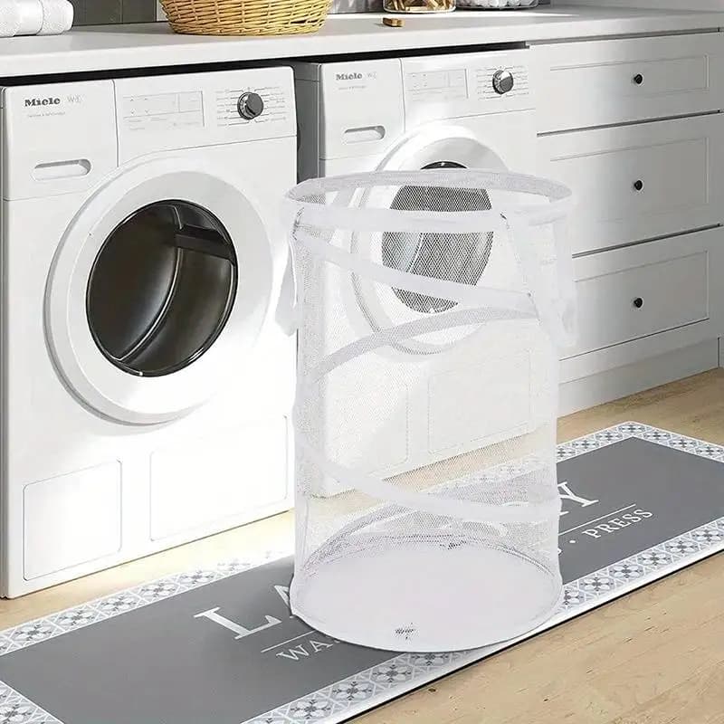 Cesto per la biancheria pieghevole bianco 1PC, cesto per vestiti da pavimento in tessuto Oxford, baske per lavanderia portatile traspirante in rete