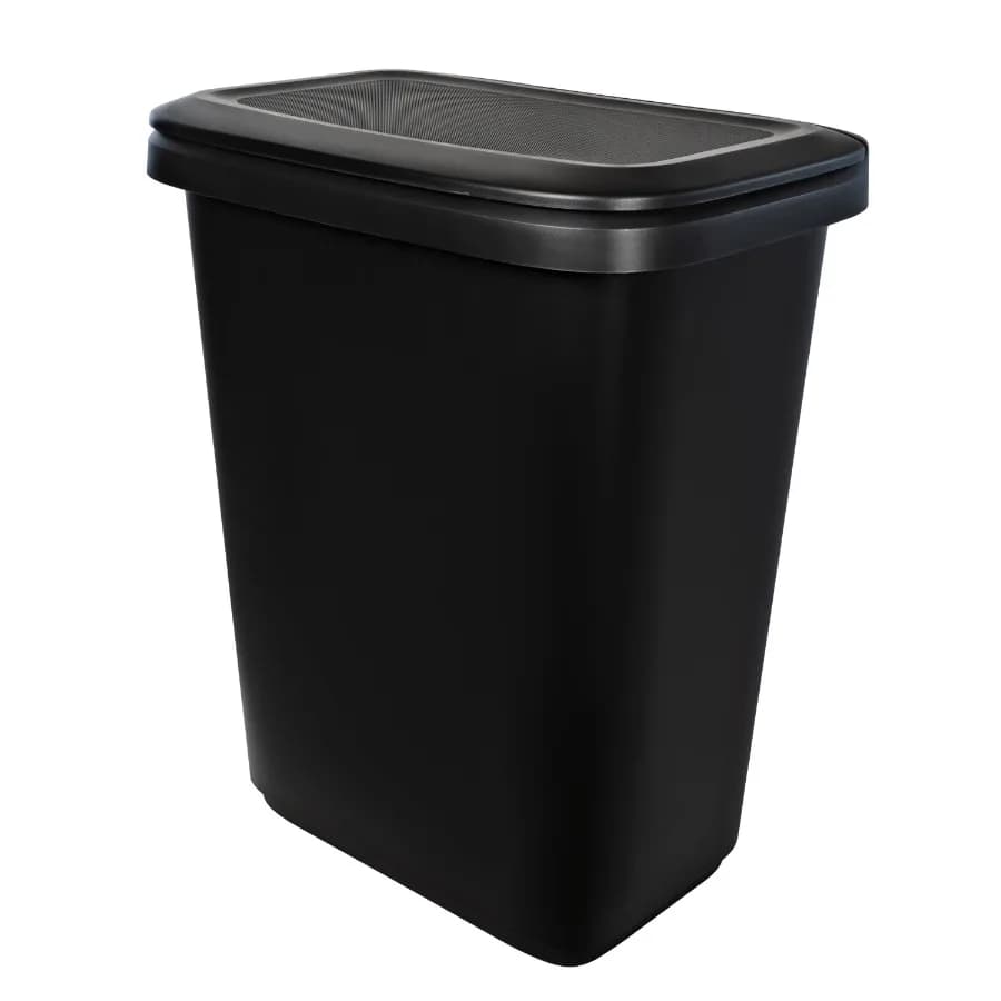 Kitchen trash can, 20.4-gallon plastic two-compartment recycling bin with lift-top lid, black for home and office use