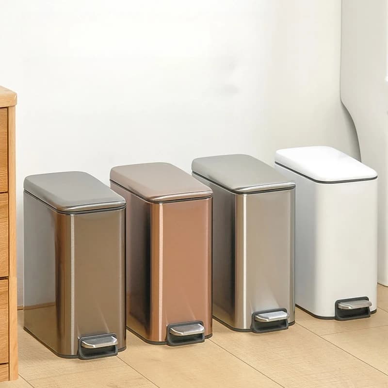 Bidone della spazzatura in acciaio inossidabile con coperchio Pedale a spazio stretto Bagno Piccolo contenitore rettangolare