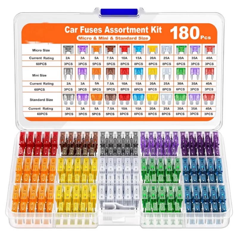 Assorted 180-piece car fuse kit, 60-blade mini car fuse + 60 standard fuses for vehicles + 60 micro-fuel + fuse extractor