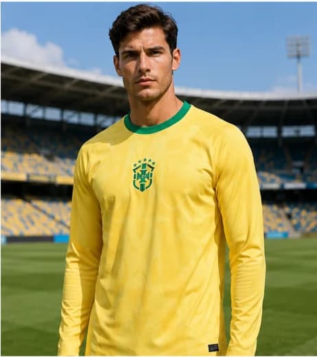 2026 Brazil Commemorative 3D Printed Long-sleeved Football Jersey Men's T-shirt Quick-drying and Breathable Casual Sports Shirt