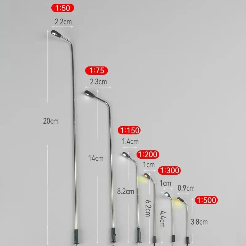 Multi-Scale 3V Stainless Steel Street Lamp Model Single Head Street Light Warm White LEDs Light For DIY Sand Table Diorama