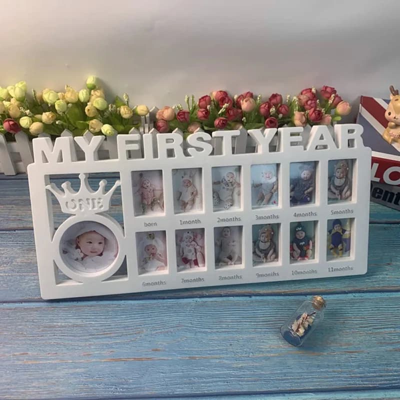 Il primo anno Cornice per ricordi del bambino 0-12 mesi Immagini Cornice per foto Souvenir Bambini Regalo di memoria in crescita Regalo per bambini