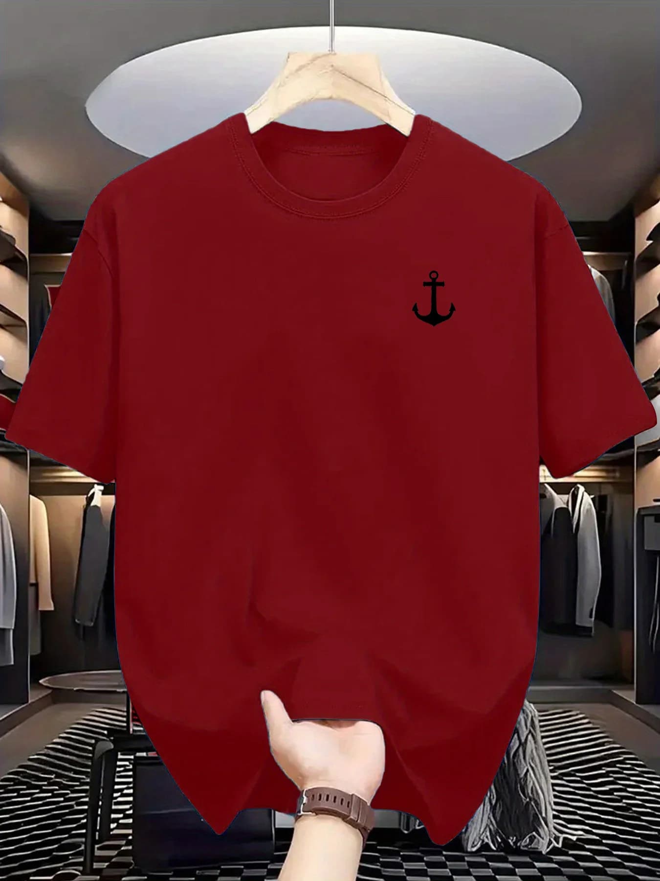 T-shirt da uomo estiva 100% cotone alla moda casual allentata classica modello di ancoraggio per barca stampata sportiva girocollo a maniche corte