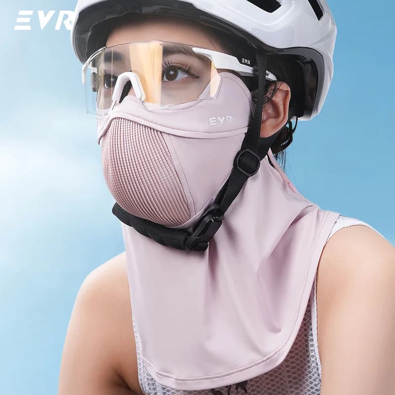 Maschera da ciclismo EVR con protezione solare, traspirante, estiva, da uomo e da donna, per bici da strada, fresca, con laccetti per le orecchie, tipo asciugamano per il viso