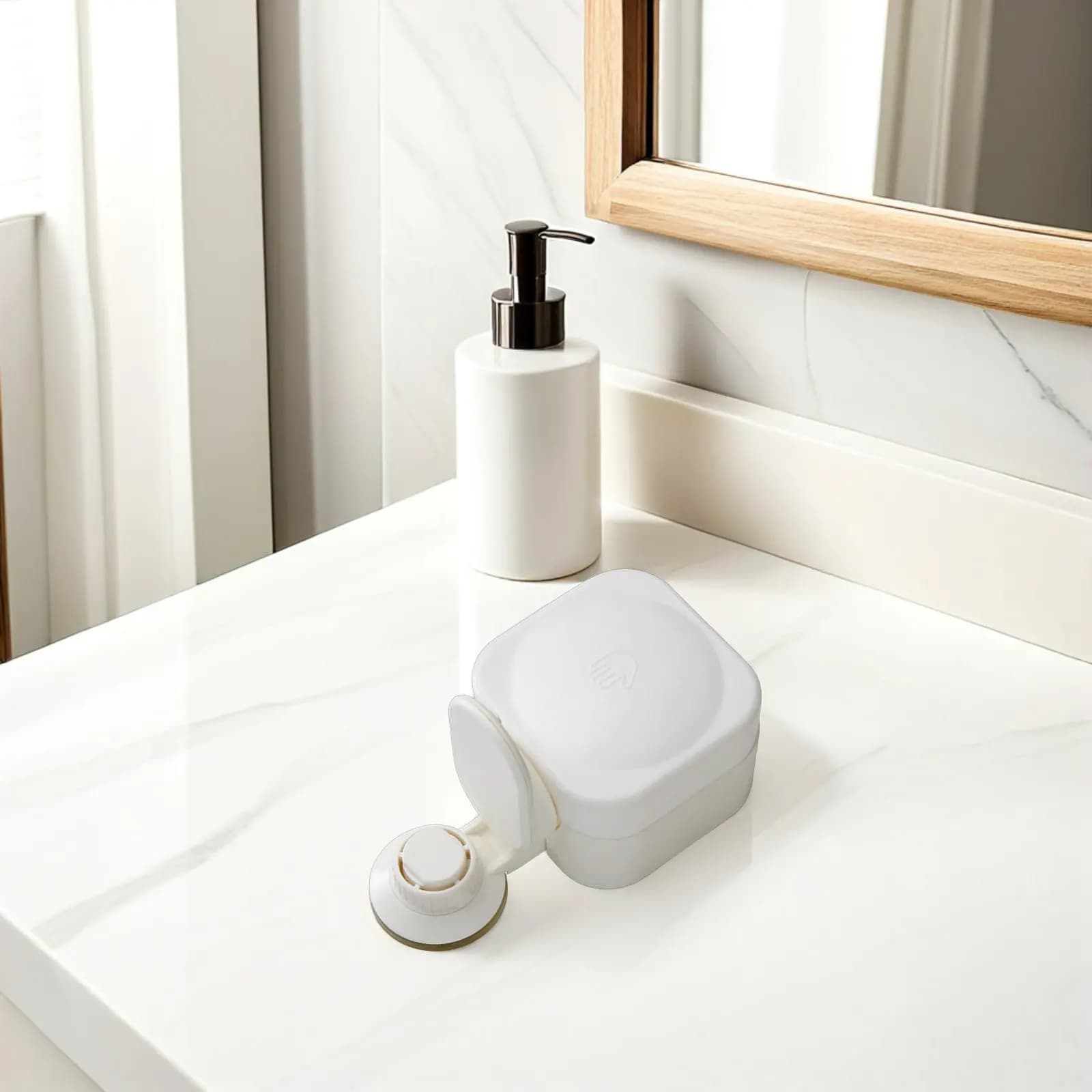 Dispenser di Sapone a Ventosa da Parete per Bagno, Cucina, Ospedale, Hotel, Ristorante - Superficie Liscia, Facile da Premere, Moderno, Senza Foratura