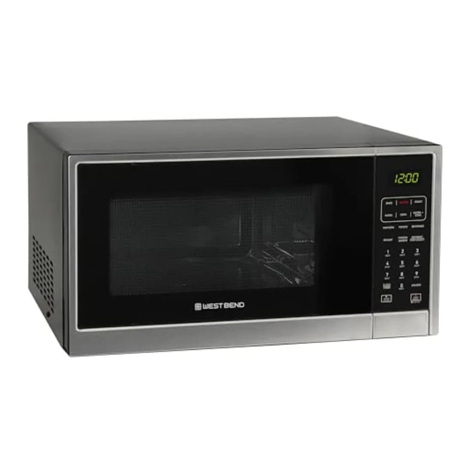 Forno a microonde da cucina con funzione friggitrice ad aria e convezione, in acciaio inox argento, versatile 3-in-1 con 10 livelli di potenza e 12 preimpostazioni