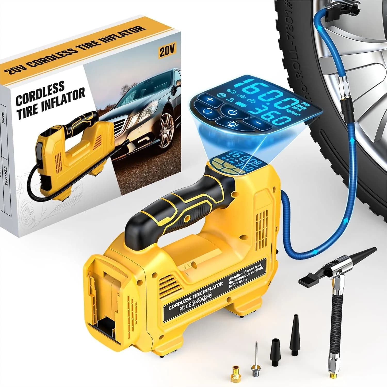 160PSI Cordless Tire Inflator Air Compressor Portable Handheld Air Pump With Digital Pressure Gauge For Cars Motorcycles Bikes Sport Balls Tool Only