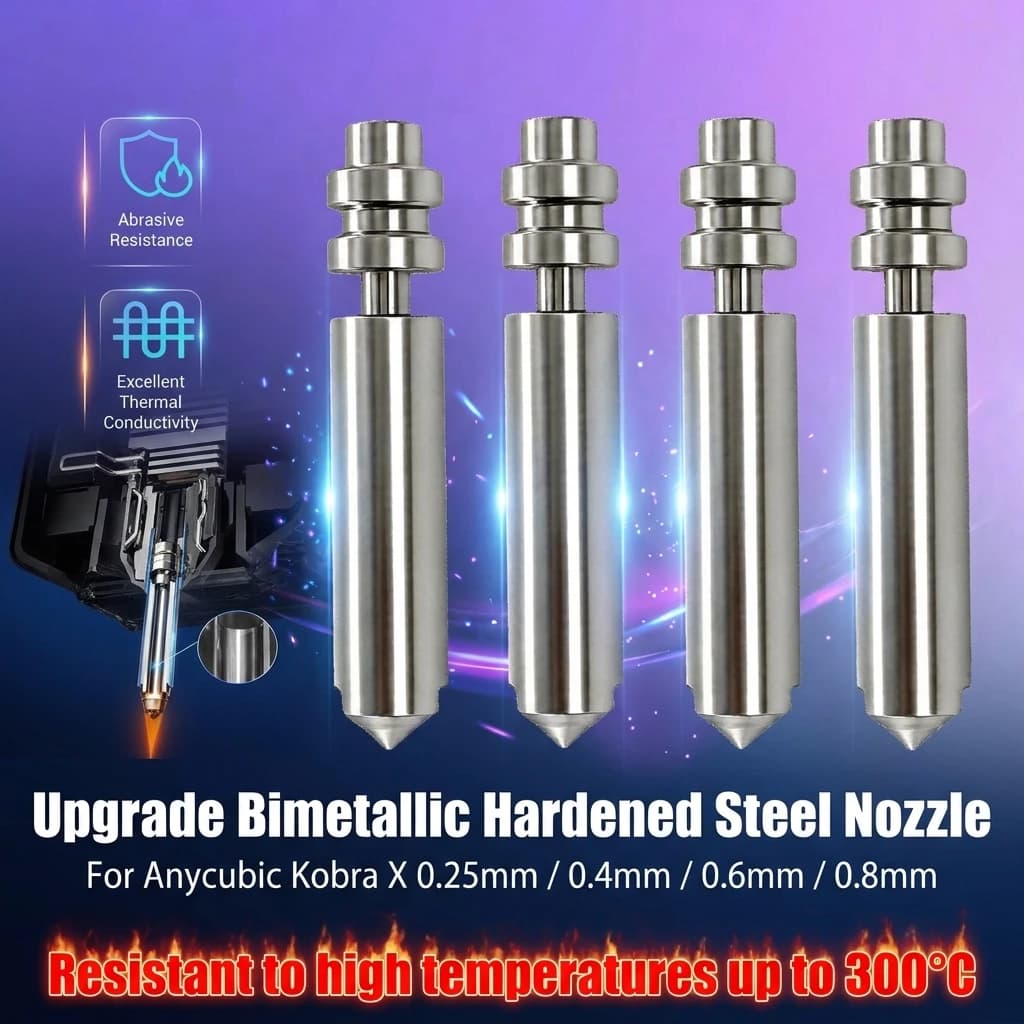 Upgrade Bimetallic Hardened Steel Nozzle For Anycubic Kobra X Swap 0.25/0.4/0.6/0.8mm Wear Resistant 3D Printer Hotend Parts