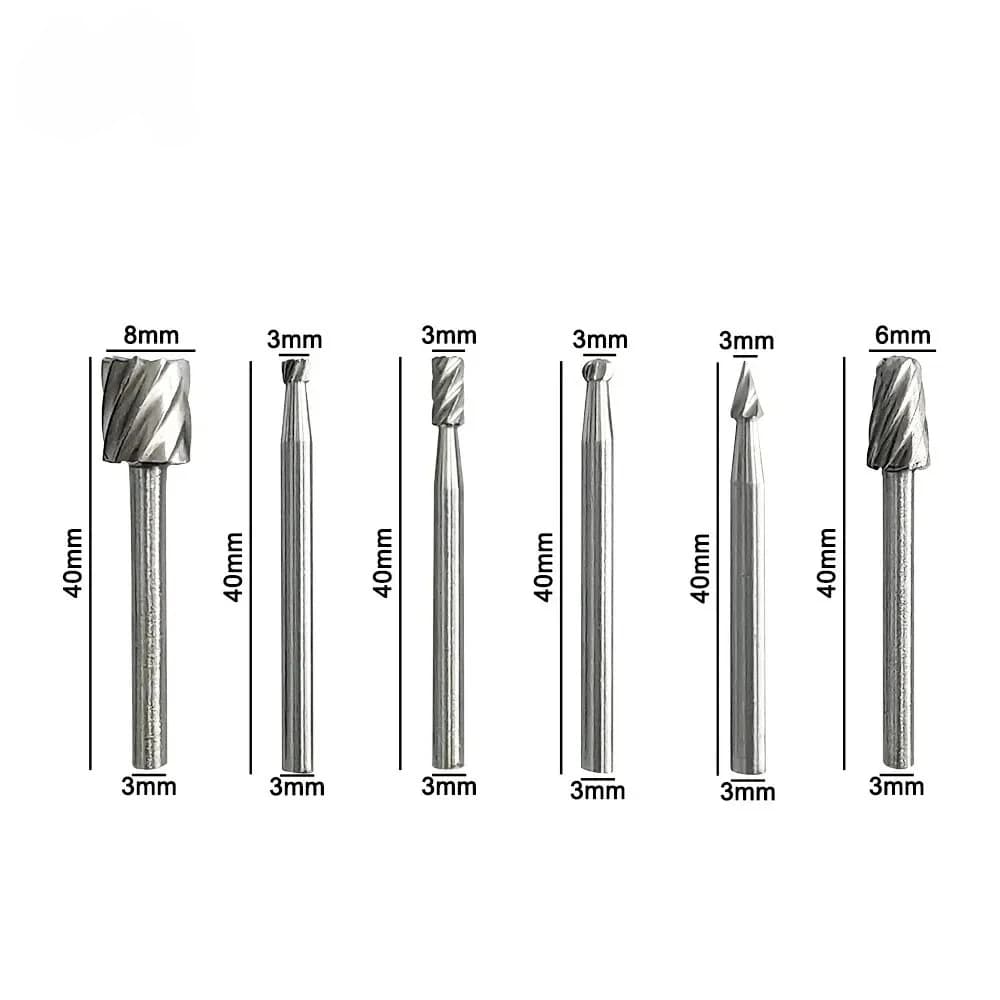 6pcs High-Speed Steel Woodworking Rotary File Set 40mm Small Grinding Head DIY Carpenter Polishing Trimming Electric Tool Kit