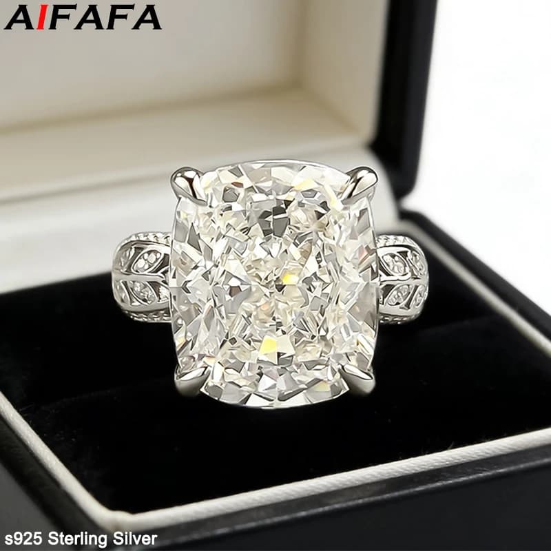 Anelli in Argento Sterling 925 con Diamanti ad Alto Contenuto di Carbonio per Donne, Taglio a Fiore di Ghiaccio, Pietra Grande 12*14mm, Anello Nuziale, Gioielleria Fine