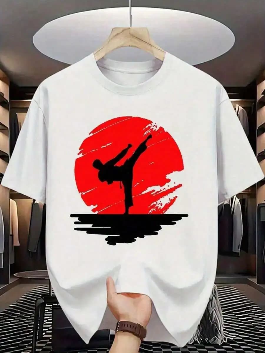 Men's Retro Dance-Themed T-Shirt - Dancer & Sunset Print Breathable Short Sleeve Tee, Stretchable All-Season Round Neck Casual S