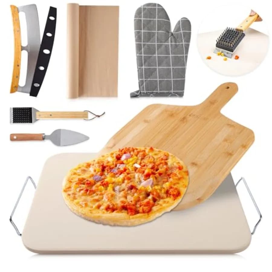 8 PCS Pizza Stone Set Extra Large 15×12 Inch Pizza Stone for Grill Rectangle Baking Sone With Pizza Kit for Pizza Bread BBQ Gri