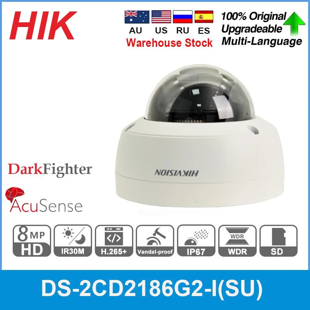 Telecamera IP Hikvision 8MP 4K Acusense IR Dome fisso DS-2CD2186G2-ISU POE Protezione di sicurezza CCTV Sorveglianza IP67