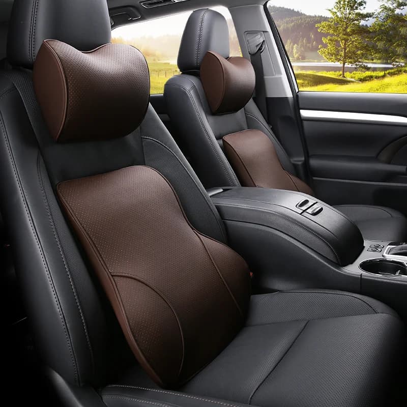 Set di cuscini per il collo dell'auto in pelle PU Memory Foam Poggiatesta automatico Supporto per sedile lombare Cuscino Cuscini posteriori universali Accessori