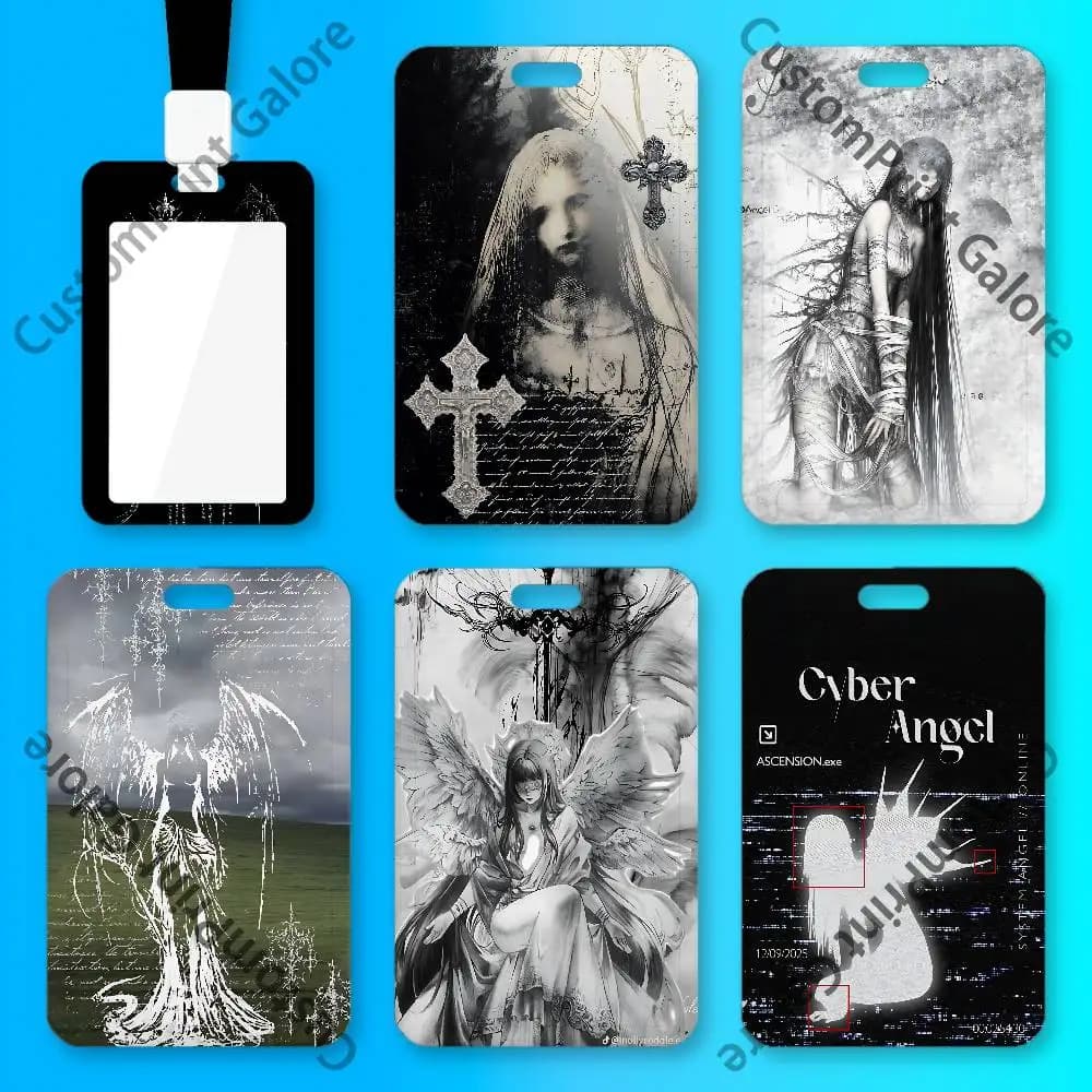 Cyber Sigil Angel Cross Transparent PVC ID Card Sleeve Badge Dustproof Case For Staff School Student Work Card