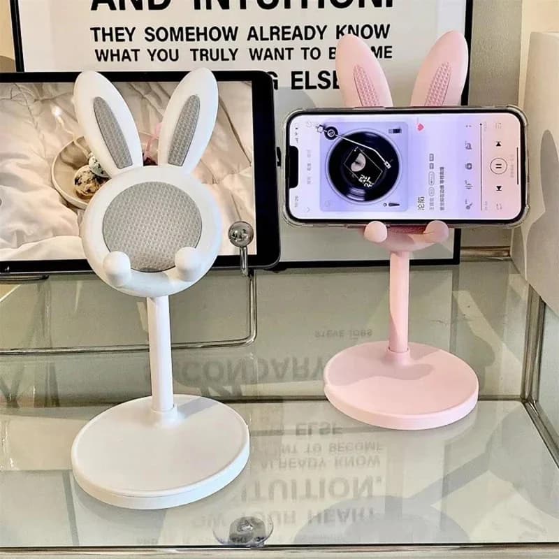 Supporto per telefono da tavolo con coniglio carino Supporto per telefono cellulare Supporto telescopico ad angolo regolabile in altezza universale per tablet smartphone