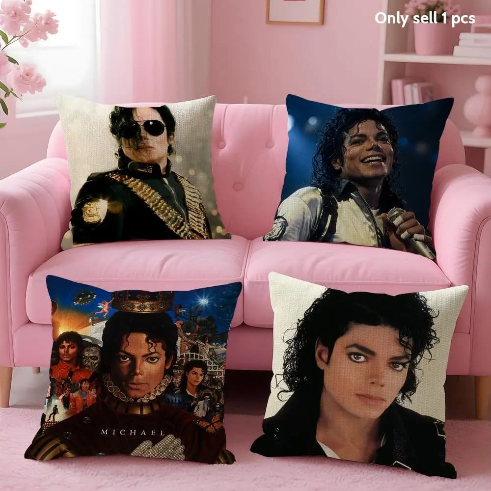 M-Michael Jackson Singer Cushion Cover Natural Linen Organic Fabric Double-Sided Printing Sofa Home Decor Gift Pillow Case