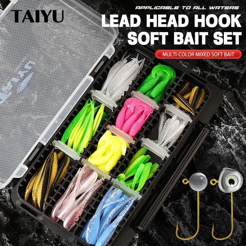TAIYU New Set of Fa-da-te fishing baits Two-storey fishing gear boxes Free combination Various types Soft bait with lead head hooks