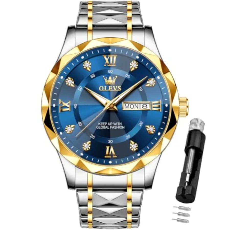 Orologi OLEVS da uomo, di lusso, con diamanti, casual, con quadrante grande, in acciaio inossidabile, impermeabili, eleganti, analogici, luminosi, con datario.