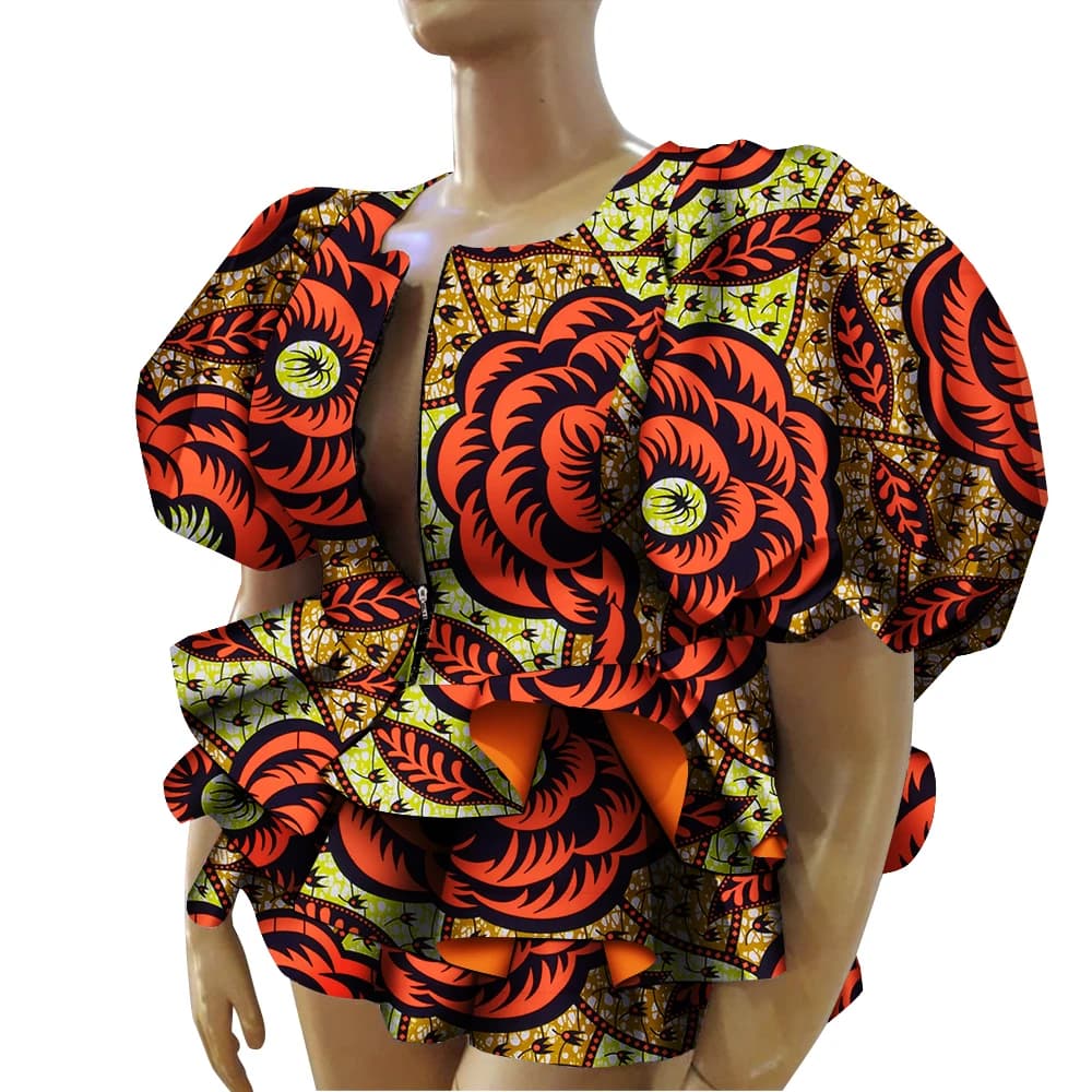 BintaRealWax top con stampa africana camicia per donna Dashiki cappotto a pendolo a tre strati lanterna sleeveabbigliamento tradizionale WY9530