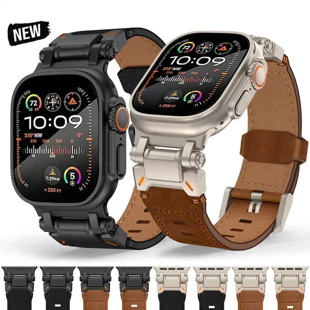 Cinturino in pelle per Apple Watch Ultra 49mm 45mm 42 44mm Cinturino da uomo di lusso per iWatch se 6 5 4 Serie 9 8 7 ultra 2 Bracciale