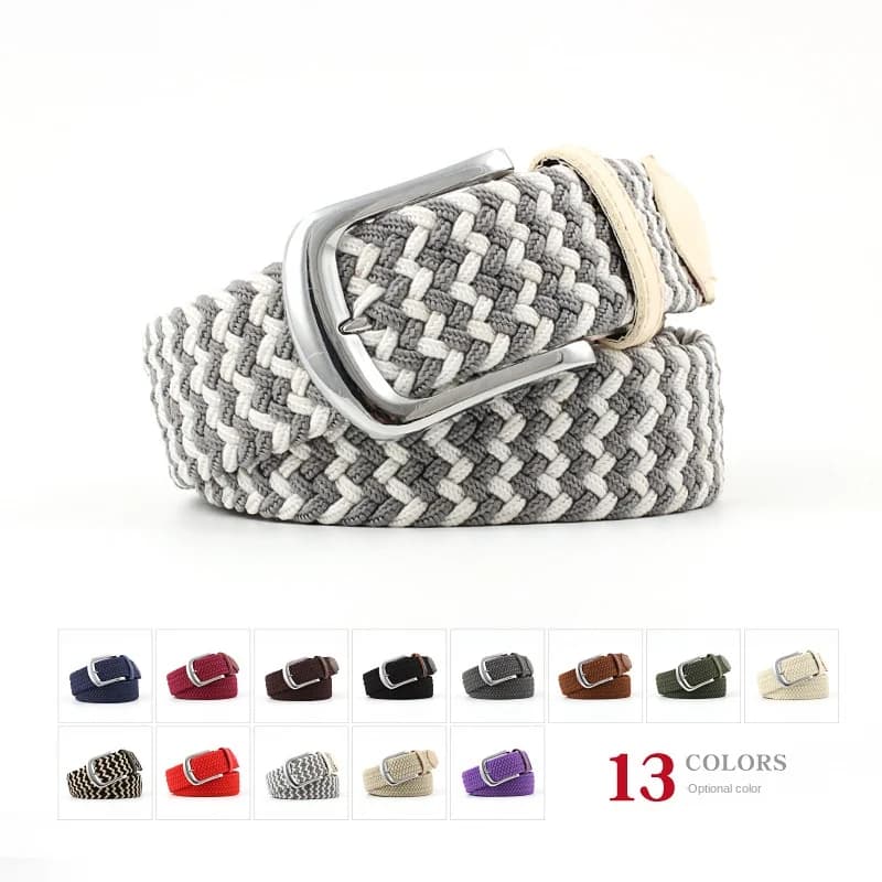 3.3X107cm Versatile Men's and Women's Versatile Waistband Woven Belt Elastic Student Canvas Needle Buckle Adjustable Jeans Belt