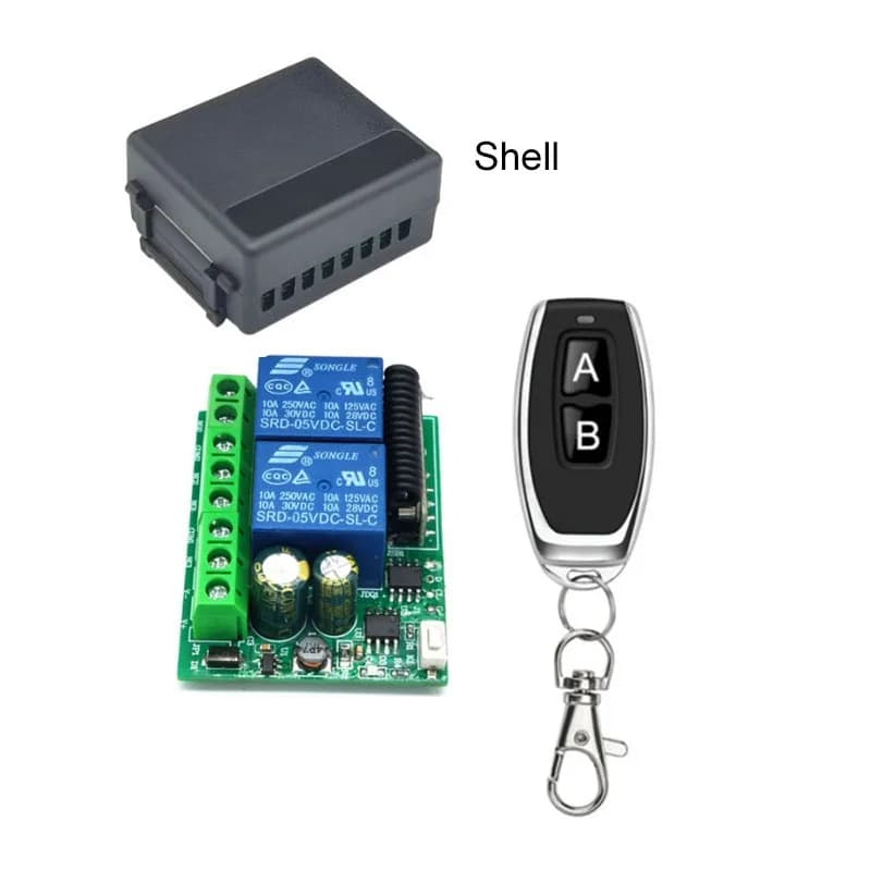 Interruttore Relè Wireless a 2 Canali 12V/24V 6-30V 433Mhz + Due Telecomandi per Porte di Garage, Illuminazione, Tende
