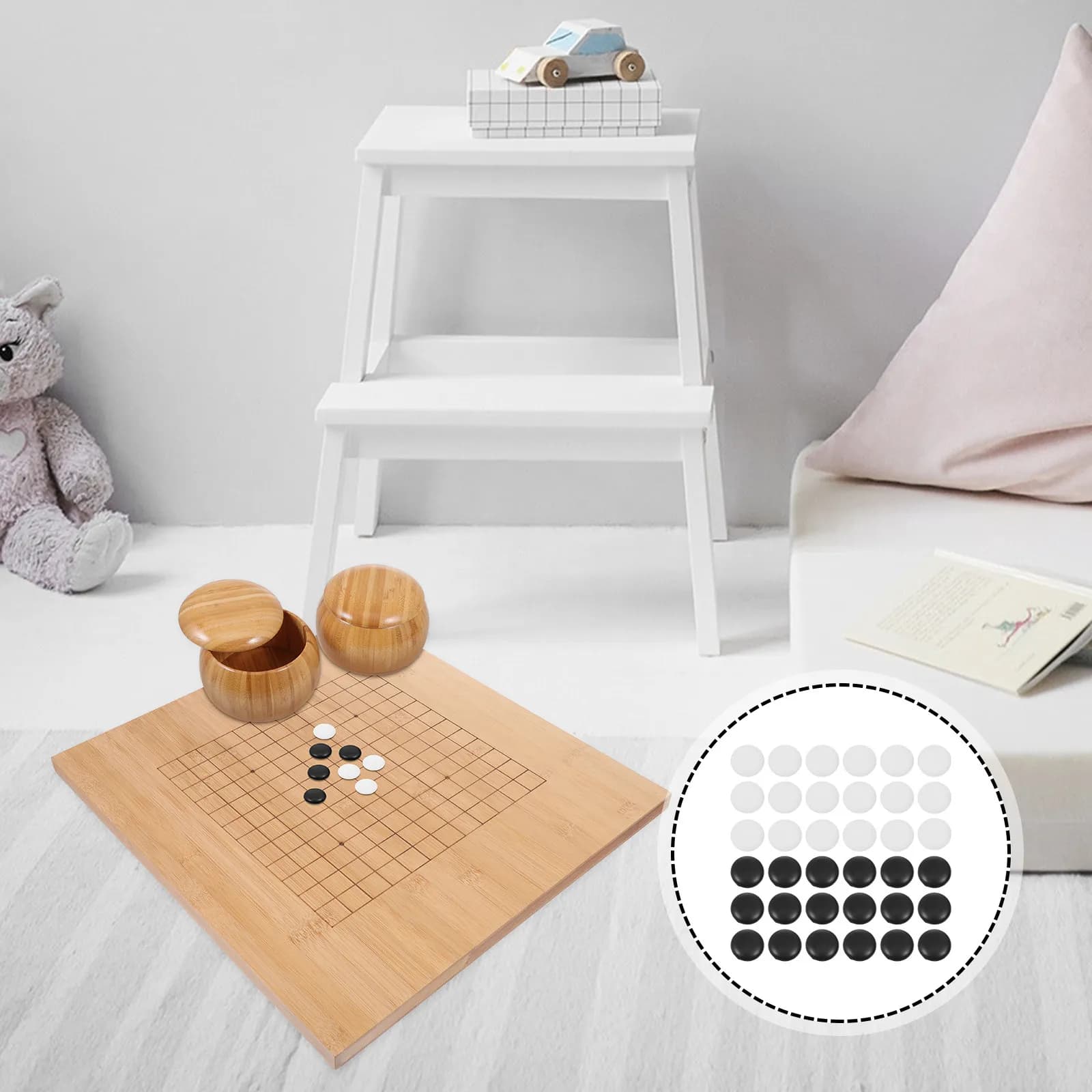 2 Sacchetti di Piccole Perle in Ceramica per Go, Lavorazione Artigianale, Facile da Trasportare, per Serate di Gioco in Famiglia, Perle Piatte in Ceramica