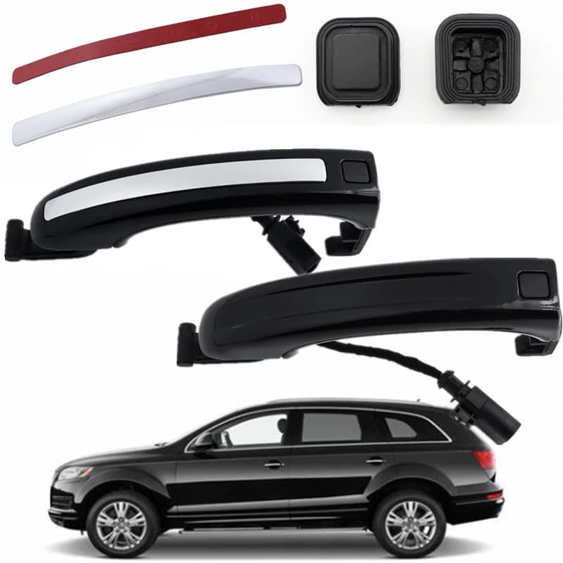 Maniglia per porta esterna nera con copertura in gomma per pulsante sensore di accesso senza chiave intelligente per Audi Q7 2007-2015
