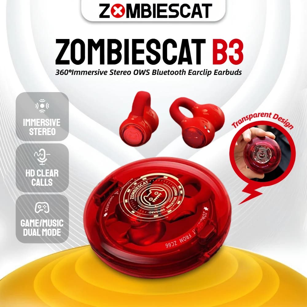 Zombiescat B3 OWS Clip for ear Bluetooth Headphones Transparent design HiFi Stereo TWS Wireless headphones with microphone