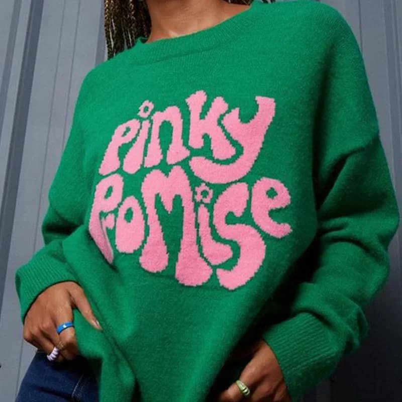 Maglione verde donna autunno inverno semplice Pullover lavorato a maglia maglione elastico Casual spesso mignolo caldo Y2k lettera maglioni Jacquard coreani