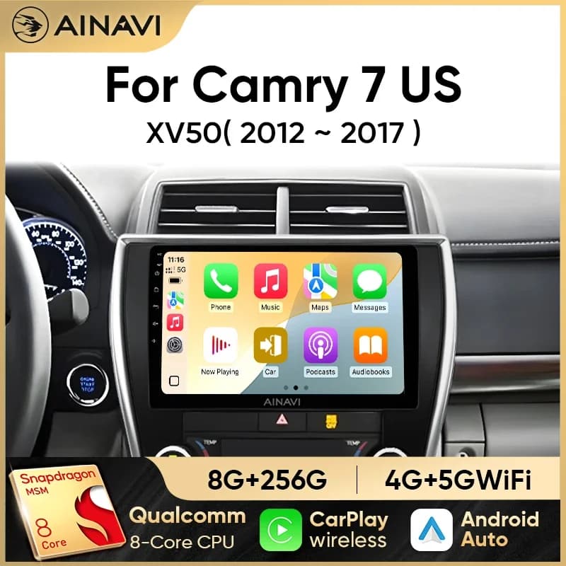 Autoradio Ainavi Android Auto per Toyota Camry 7 XV 50 55 Versione USA 2012-2017 Carplay Lettore Multimediale Stereo 48EQ GPS DSP Din