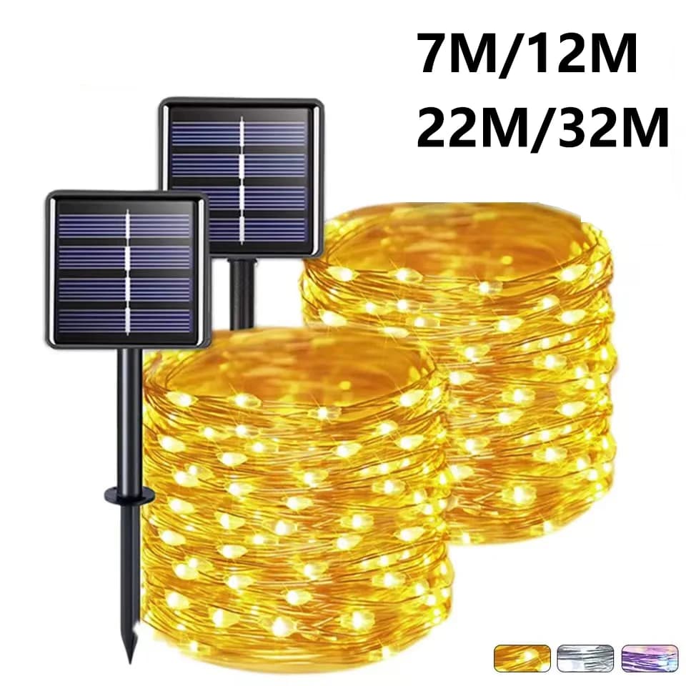 32M/22M/12M/7M Luci leggiadramente solari 8 modalità LED Luci in filo di rame Luci natalizie per esterni Decorazione ghirlanda da giardino impermeabile