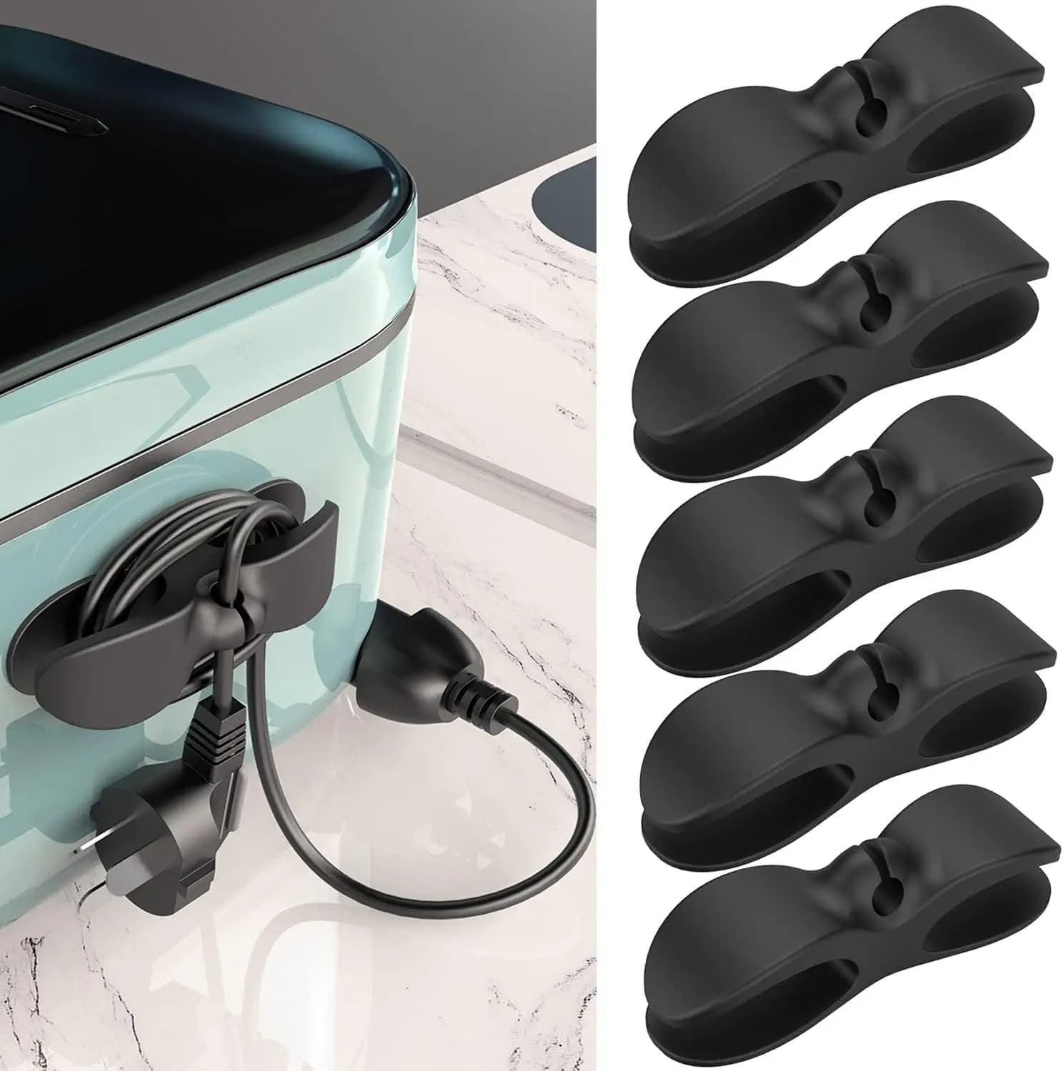 Cord Organizer for Appliances, 5 Pack Upgraded Cord Holder Stick Firmly on Kitchen Mixer, Blender, Coffee Maker, Pressure Cooker, Air Fryer, Black