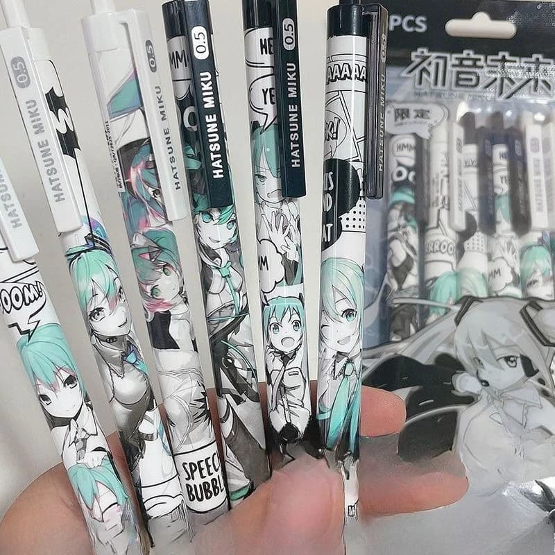 Penna gel creativa a pressione con edizione limitata Hatsune Miku, penna a pennello per studenti Miku, inchiostro nero al carbonio 0.5mm ad asciugatura rapida, all'ingrosso
