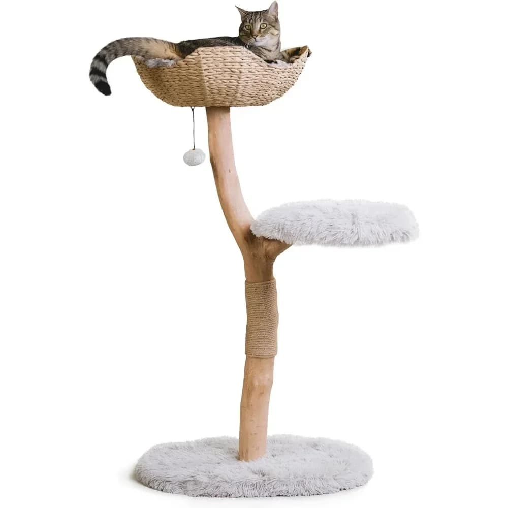 Torre per albero per gatti in legno, condominio moderno per gatti a ramo singolo, albero per gatti in legno