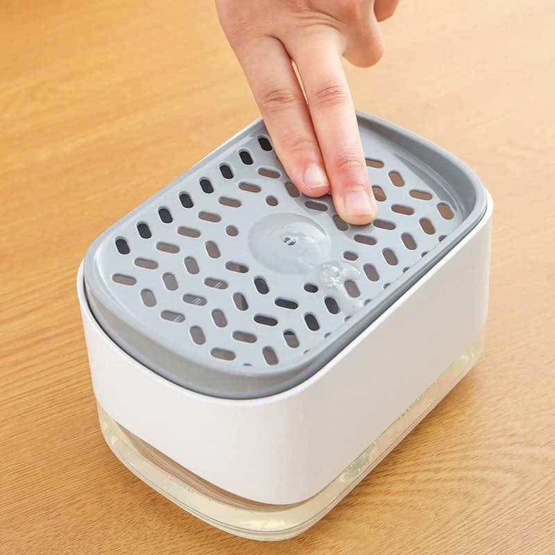 Dispenser Portatile per Sapone da Cucina, Scatola Automatica per Detersivo Liquido con Spugna e Spazzola per Pulizia