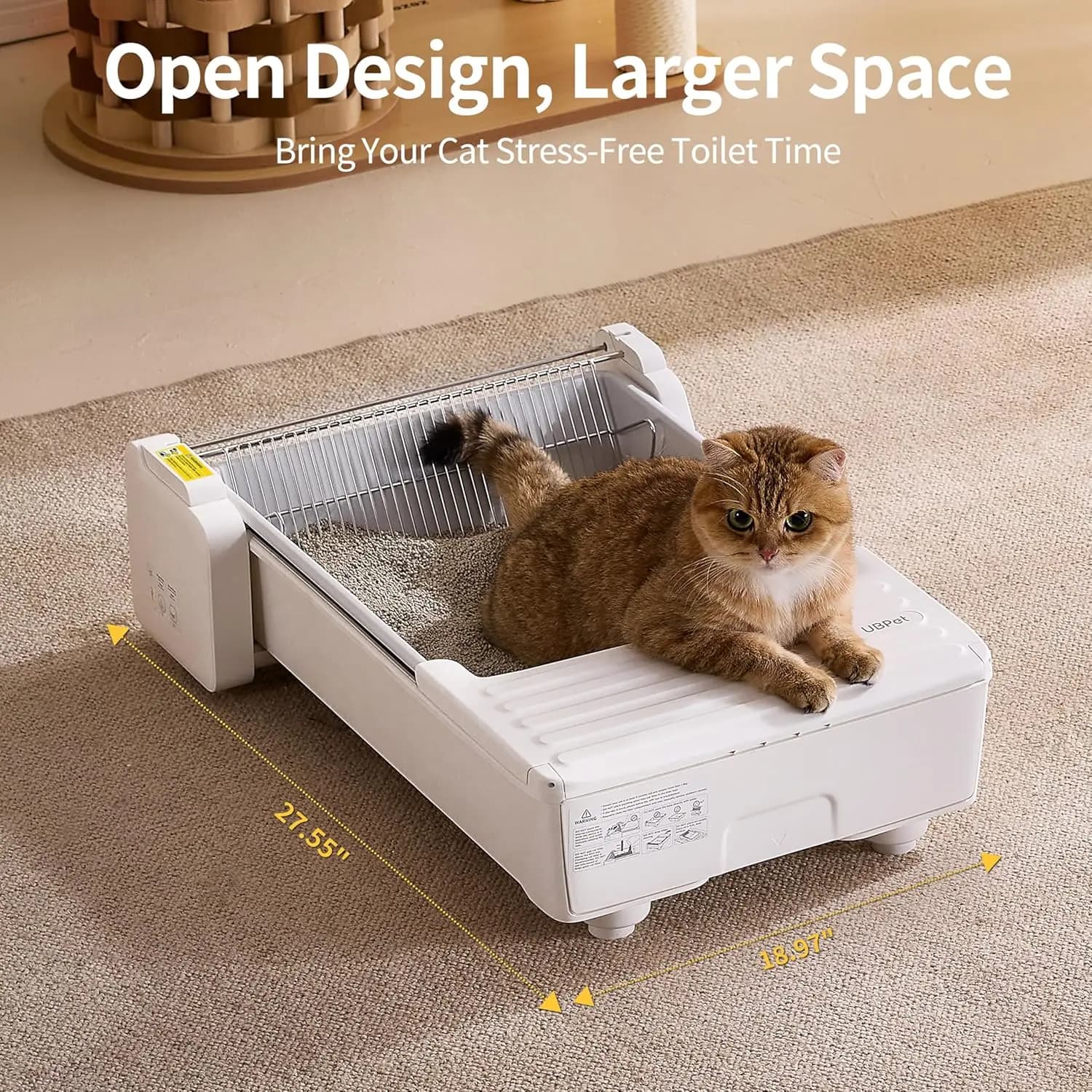 Automatic Self-Cleaning Open-Top Litter Box Weight Sensor Smart APP Odor-Free Multi-Cat 60L, Custom