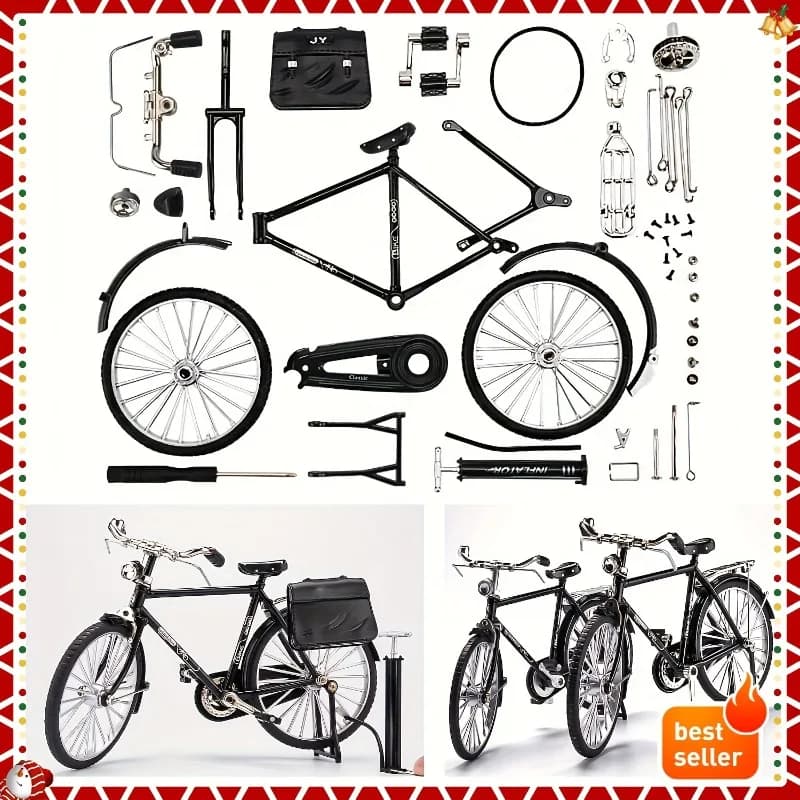 Modellino di Bicicletta Vintage - con Pompa e Bagagli, Regalo Ideale per Collezionisti e Arredamento Casa/Ufficio